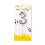 Silver Number Candle, Birthday Candle 0-9