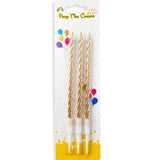 3-Pieces Long Spiral Shiny Birthday Candle – Gold