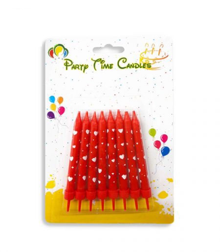 8-Pieces Hearts Design Birthday Candle – Red & White
