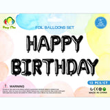 Air-Filled 16″ Happy Birthday Foil Balloon Banner Set – Black
