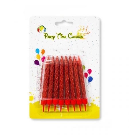 8-Pieces Glittery Spiral Birthday Candle – Red