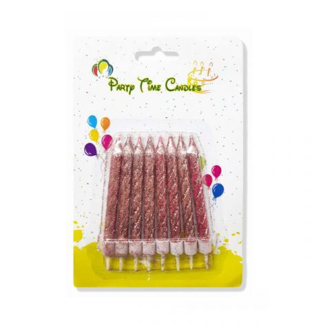 8-Pieces Glittery Spiral Birthday Candle – Rose Gold
