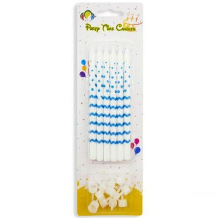 12-Pieces Zigzag/Polka Dots Design Long Birthday Candles – Blue