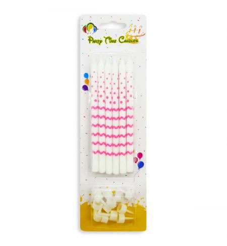 12-Pieces Zigzag/Polka Dots Design Long Birthday Candles – Pink